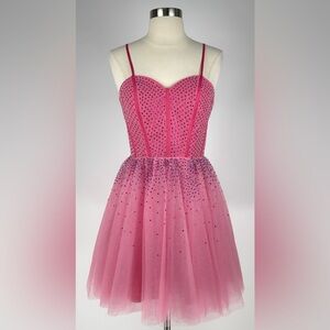 Pink Tulle Corset Mini Dress Crystals Sparkly Prom Party Gown Barbiecore Size 4